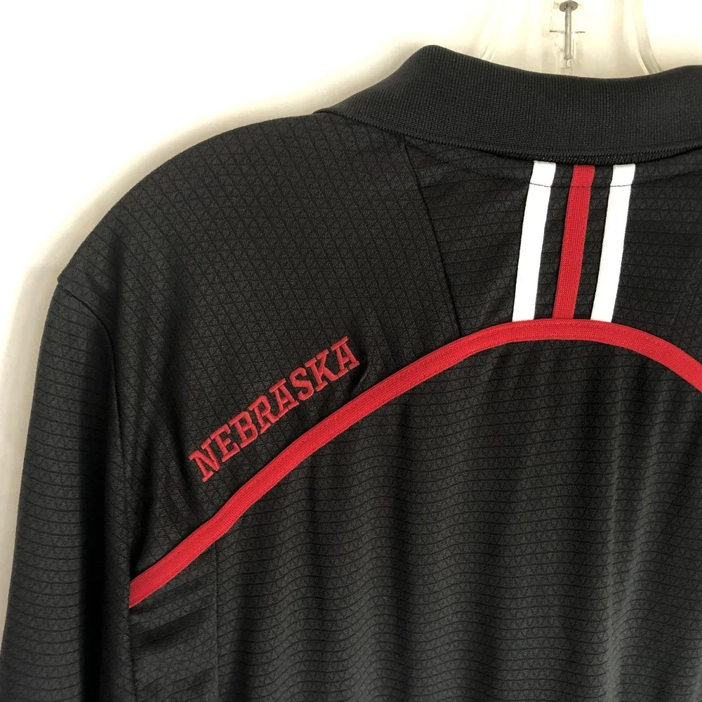 Nebraska Cornhuskers Shirt Mens Large Black NCAA Football Adidas Climalite Polo